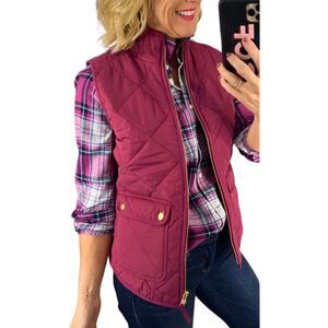 J.Crew Quilted Mercantile Puffer Vest XS Raspberry